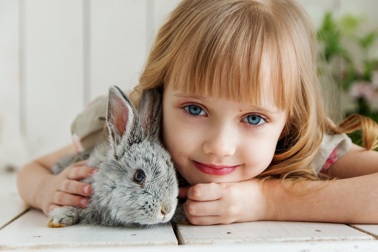 a kid with a rabit